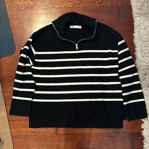 Zara Striped Knit Quarter-zip Sweater